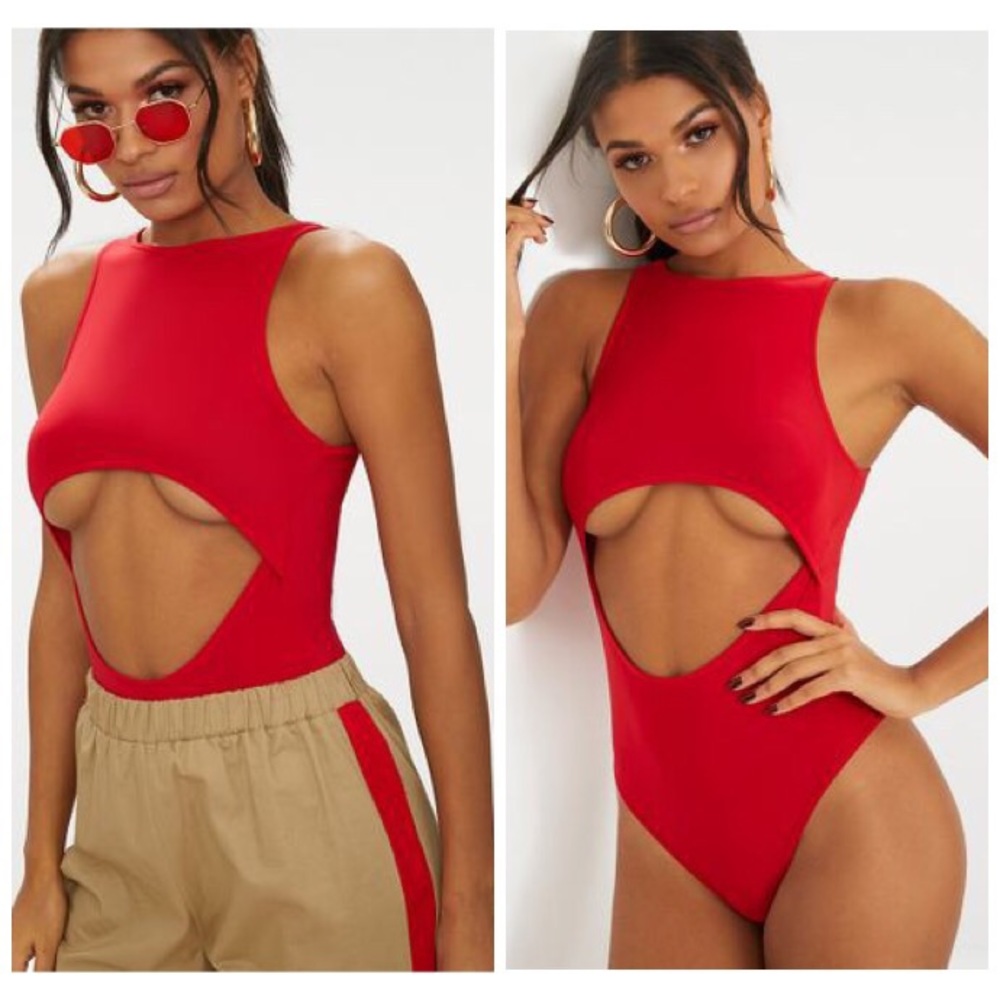 Red Underbust Underboob Cutout Bodysuit
